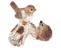Dekorační soška Ptáček a ježek na větvi